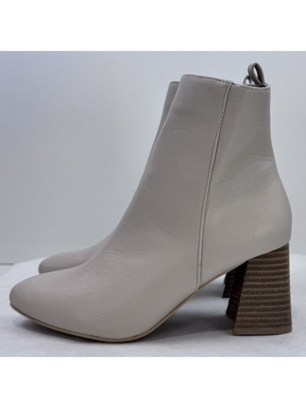 Ccocci Ankle Boots Womens 7 Cream Faux Leather Colleen Block Heels Zip Bootie